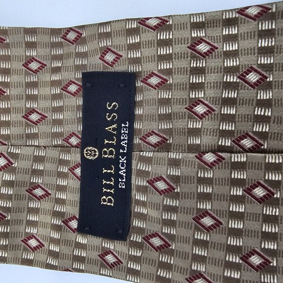 Necktie Mens Vintage Bill Blass Black Label 100% Silk, Tan Black, Size 56 By 4 - Picture 5 of 6